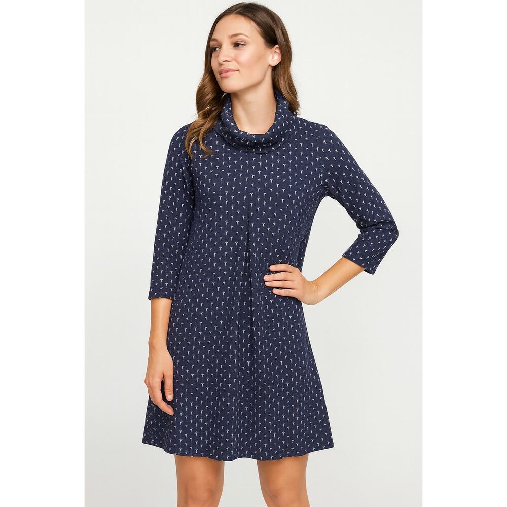 TYLER BOE navy & white print cozy Kim Cowl dress size small office work career